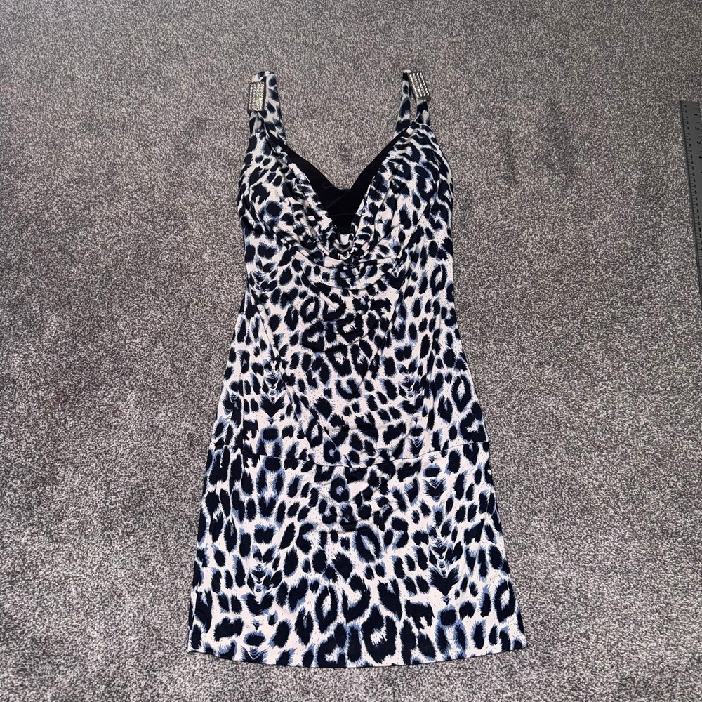 Joyce Leslie Women's Blue, Black & White Animal Print Mini Going Out Dress - M